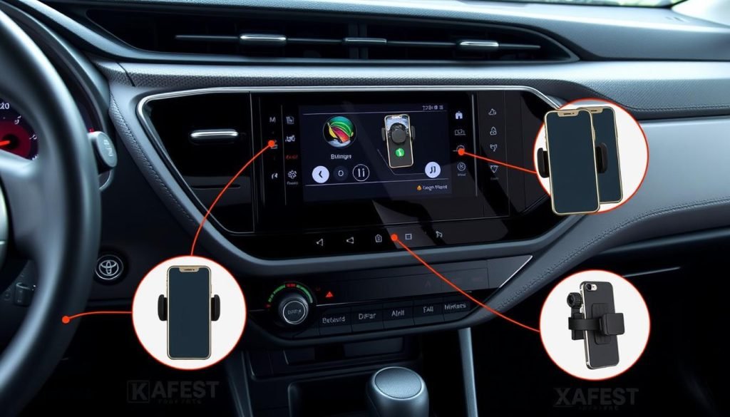 Toyota Corolla dashboard showing different potential phone mount locations
