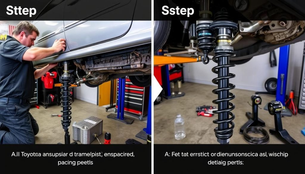 Toyota Corolla lift kit installation process showing key steps