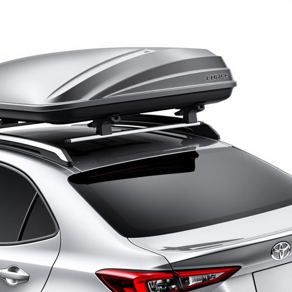 Cargo box mounted on Toyota Corolla roof rack