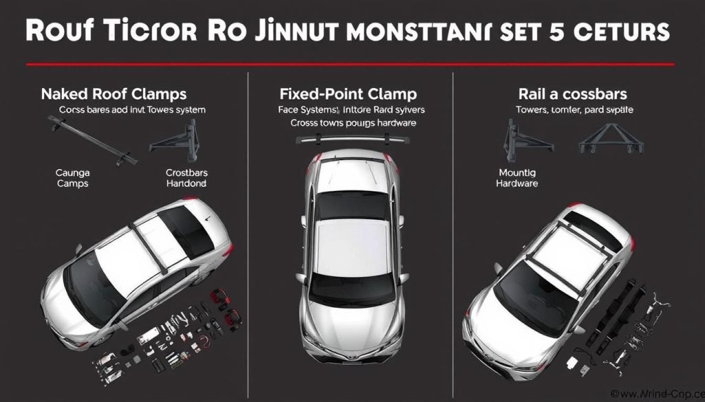 Different types of Toyota Camry roof rack mounting systems and components
