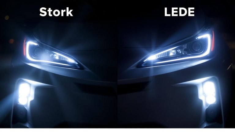 Toyota Prius LED headlights comparison showing stock vs upgraded LED beam pattern - best LED headlights for Toyota Prius 2025 review